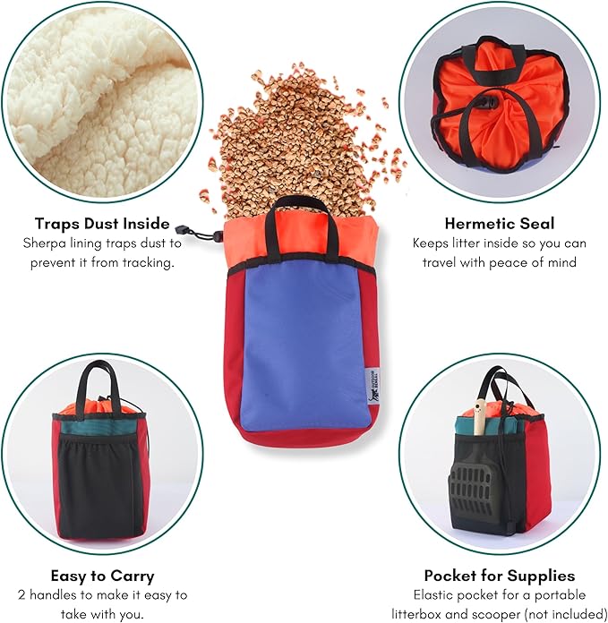 Portable Travel Litter Bag, No Mess, Small & Collapsible Bag to Carry Litter, Leak Proof Kit for Cat Litter, Essentials for Traveling with Cats, Travel Litter Box for Car, Plane with Cat-Mewly Pet