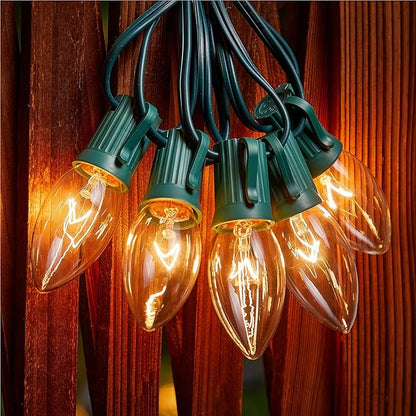 Minetom C9 Clear Christmas String Lights, 100FT 100 Bulbs Bright & Warm Outdoor Christmas Lights, Long Life C9 String Lights for Tree Patio Gazebo Wreath, Green Wire