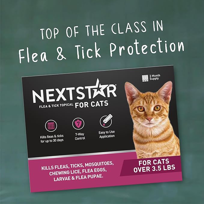 Flea and Tick Prevention for Cats, Repellent, and Control, Fast Acting Waterproof Topical Drops for Cats Over 3.5 lbs, 3 Month Dose-Mewly Pet