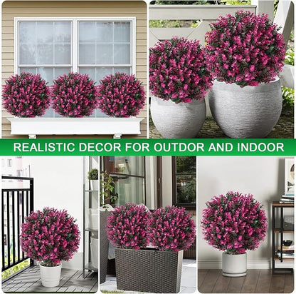 Artificial Pink Eucalyptus Topiary Ball Trees, 2 Set of 16'' UV Resistant Fake Evergreen Shrubs Bushes Plants with Ground Spike, Fake Plants for Outdoor Indoor Front Porch Garden