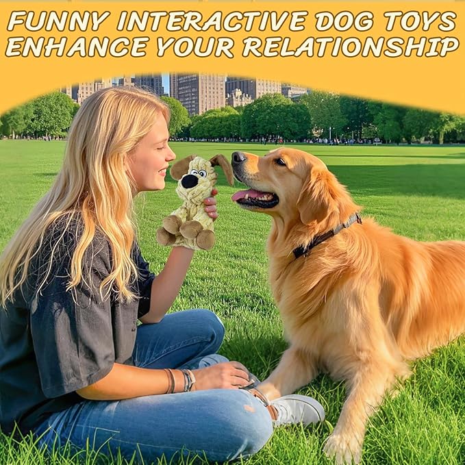 Squeaky Stuffed Dog Toys, Chew Toy for Large Medium Small Breeds, Plush Dog Toys to Keep Them Busy, Puppy Teething Dog Toy, Crinkle Dog Toy (Khaki Dog)-Mewly Pet