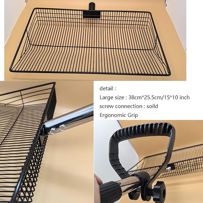 15 Inch Large Chicken coop Scoop with Ergonomic Grip Adjustable Long Handle (24-64") Chicken Poop Scooper Sifting Shovel rake Stainless Steel Metal coop Scoop (L/15 INCH)-Mewly Pet