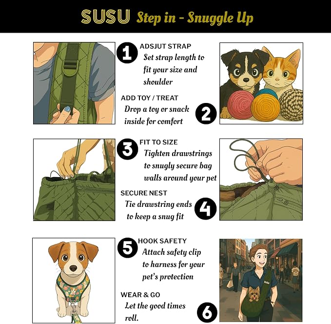 Small Dog Carrier Sling – Olive Green Hands‑Free 2‑in‑1 Sling & Handheld Carrier for Dogs up to 10 lbs, Parachute‑Grade Rip‑Stop Nylon, 4″ Padded Strap, Safety Tether & Pockets-Mewly Pet