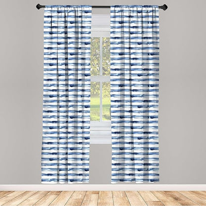 Ambesonne Harbour Stripe Window Curtains, Watercolor Style Paintbrush Stripes Sea Marine Life Lines Image, Lightweight Decor 2-Panel Set with Rod Pocket, Pair of - 28" x 63", Blue Night