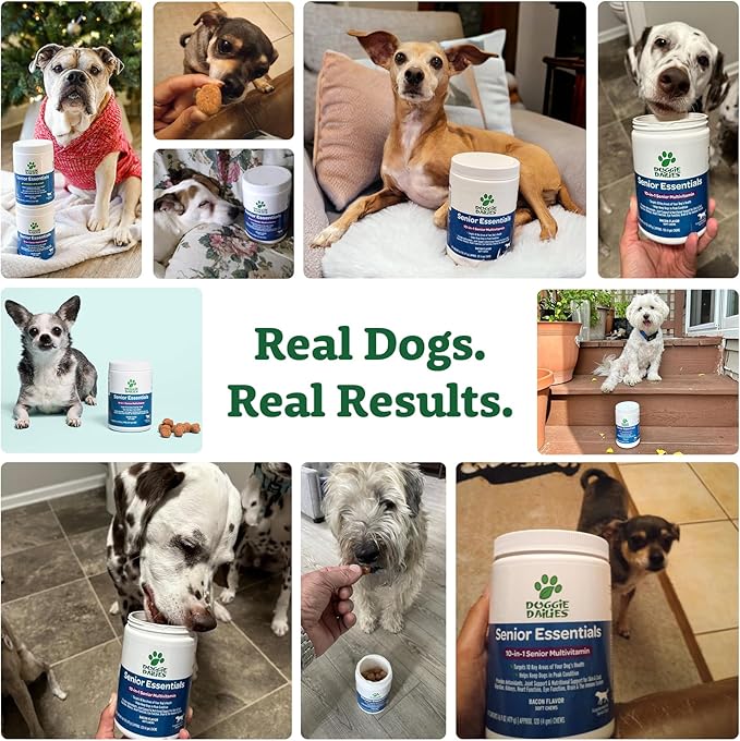 Doggie Dailies Senior Essentials Multivitamin for Dogs Soft Chews | Advanced Dog Multivitamin | Nutritional Support for Joints, Skin & Coat, Digestion, and the Immune System | Bacon Flavor | 120 Count-Mewly Pet