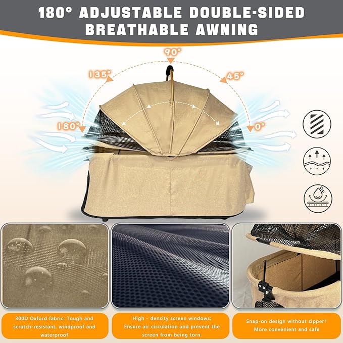 Pet Stroller for Small & Medium Dogs Cats up to 55 lbs 4-in-1 Foldable Travel Pet Stroller with Detachable Carrier Lightweight All-Terrain Spring Damping,Car Seat,Sun Canopy,Khaki-Mewly Pet