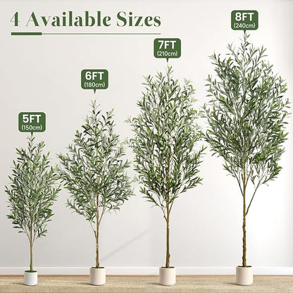 Alupssuc 6FT Artificial Olive Trees, Faux Silk Plant with Lively Artificial Trunk and Lifelike Fruits, Indoor Fake Potted Tree with White Planter for Modern Home Office Living Room Decor