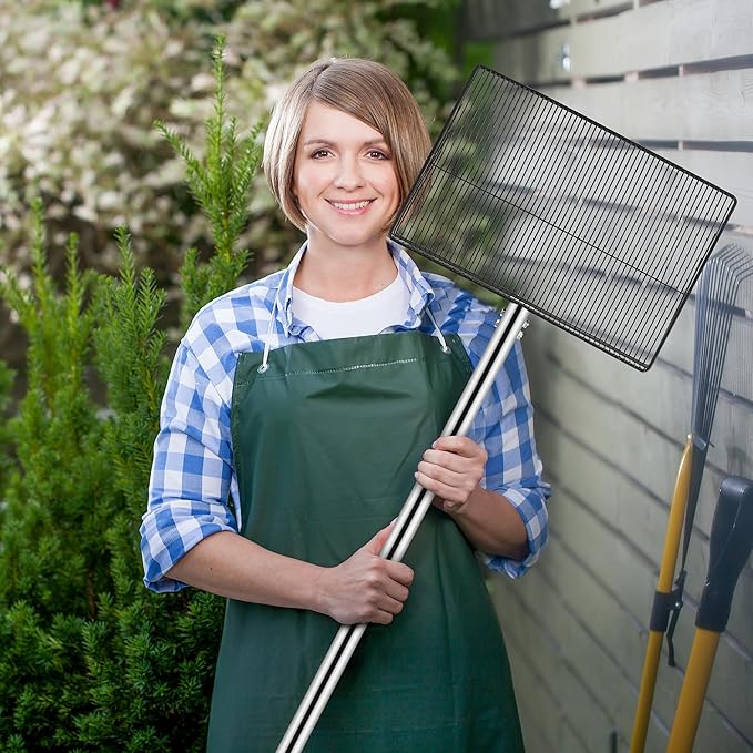 15-inch Large Chicken Poop Scooper, 5 in 1 Adjustable Chicken Coop Scoop with Ergonomic Grip, 24" to 77" Long Stainless Steel Sifting Litter Shovel Pooper Scooper Chicken Coop Accessories-Mewly Pet