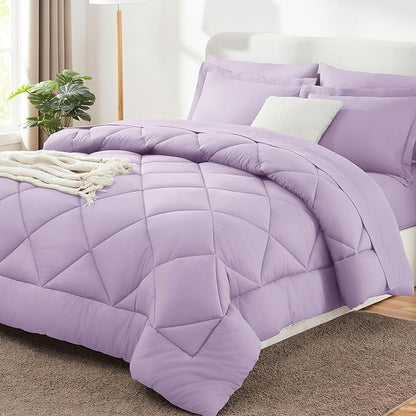 CozyLux King Size Comforter Set Light Purple - 7 Pieces Bed in a Bag King, Luxury Soft Lavender Bed Set for All Seasons, Bedding Set with Down Alternative Comforter, Sheets, Pillowcases & Shams