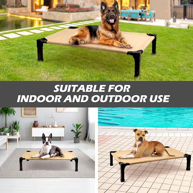Heeyoo Elevated Dog Bed, Cooling Raised Pet Cot with Chew Proof Washable Breathable Mesh and Metal Frame, Portable Dog Cot Bed with No-Slip Feet for Outdoor or Indoor Use-Mewly Pet