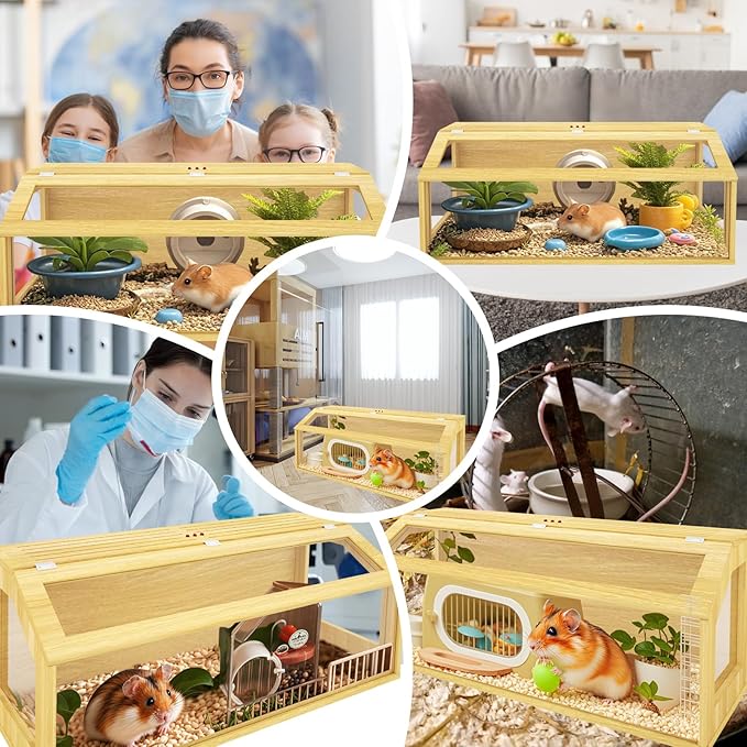 48" Large Hamster Cage, Chewproof Gerbil Cages and Habitats, Openable Top Roof Window with Silencing Pad, Wooden Guinea Pig Cage for Small Animals, Dwarf and Syrian Hamster, 40 x 20 x 20 Inches-Mewly Pet