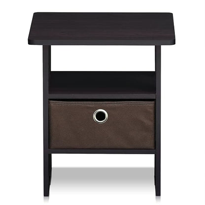 Furinno ANDREY Side Table, End Table, Night Stand with Open Shelves and Storage Bin, Bedside Table, for Living Room, Bedroom, Dark Walnut