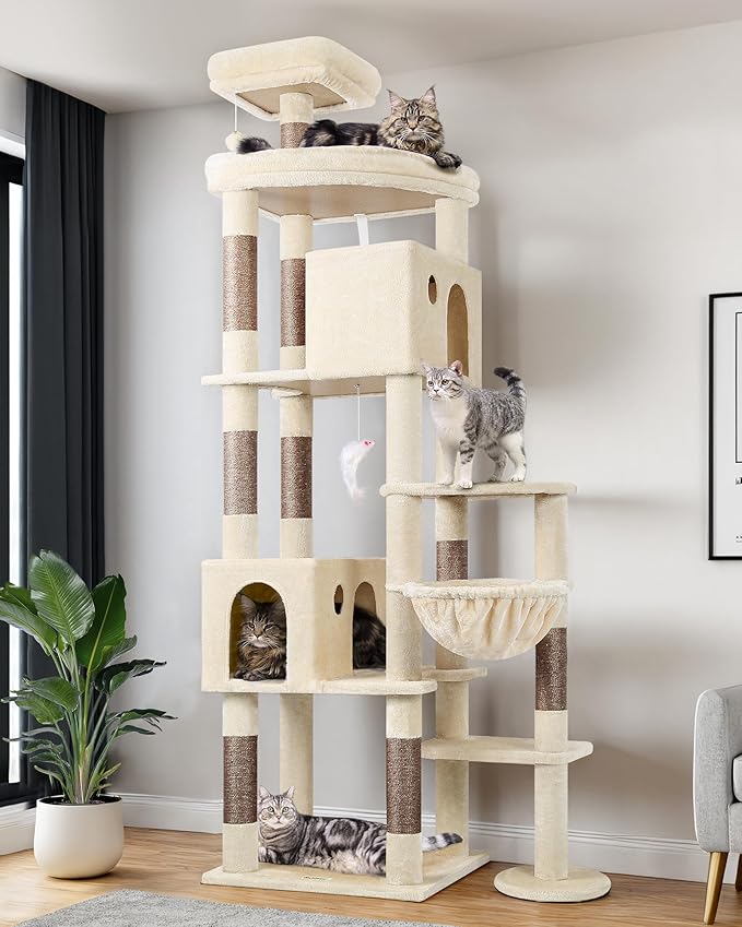 Globlazer Giant Cat Tree, 83 inch Cat Tree for Indoor Cats Large Adult, XXL Cat Tower with 9 Scratching Posts for 20lb+ Heavy Duty Large Adult Cats, F83, Beige-Mewly Pet