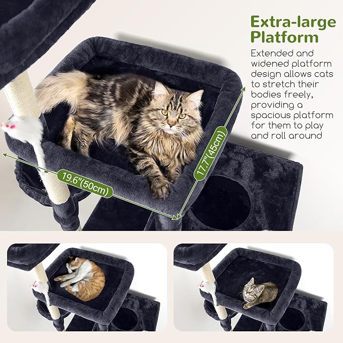 Globlazer Extra Large Cat Tower, 81-inch Tall Cat Tree for Big Cats 20 lbs, XXL Heavy Duty Cat Scratching Tower for Indoor Adult Cats with 3 Cat Condos, 8 Scratching Posts, F81, Dark Grey-Mewly Pet