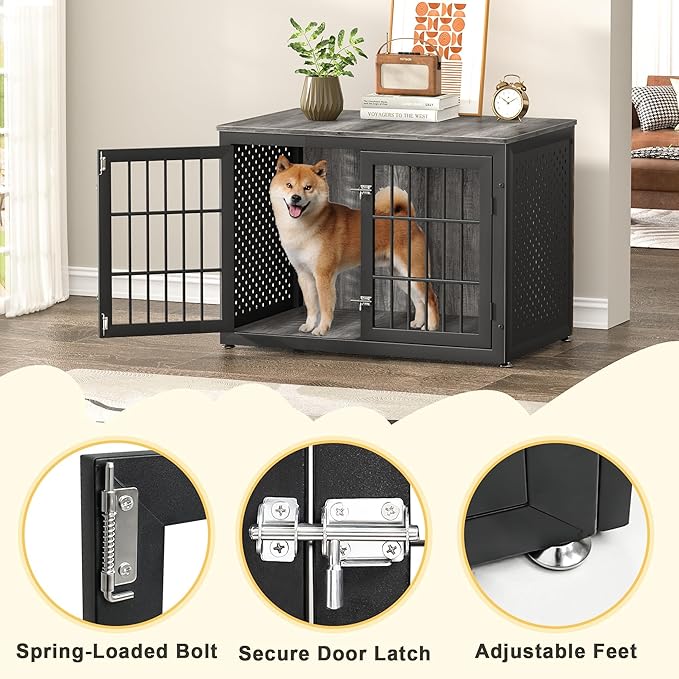 38" Heavy Duty Dog Crate Furniture for Large and Medium Dogs,Wooden Metal Kennel for High Anxiety Dogs, Chew Proof Cage Indoor, Decorative Kennel End Table-Mewly Pet