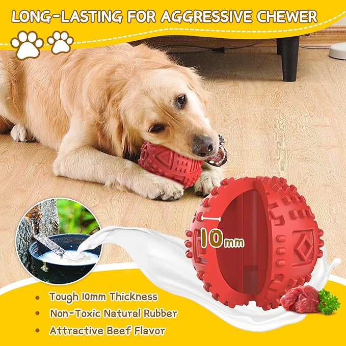LEGEND SANDY Dog Balls Treat Dispensing, Dog Toys for Aggressive Chewers Large Breed, Nearly Indestructible Squeaky Dog Chew Toys for Large Pet, Natural Rubber Doggie Puzzle Toys, ToughTreat Ball-Mewly Pet