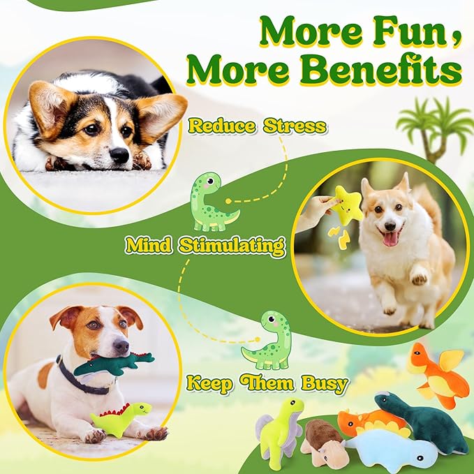 20-Pack Adorable Dinosaur Puppy Toys – Distinct Dino-Themed Squeaky Dog Toys for Small Dogs to Keep Them Busy, Interactive Chew Toys for Mental Stimulation & Gentle Teeth Cleaning-Mewly Pet