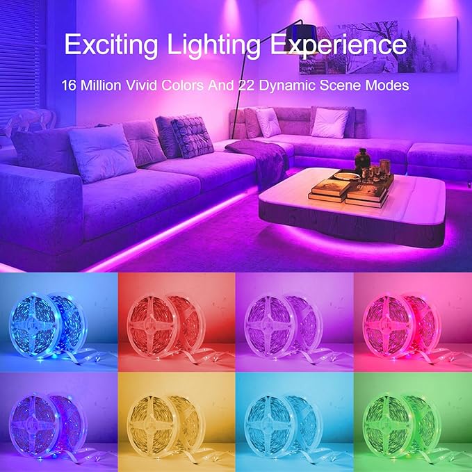 150 FT LED Strip Lights for Bedroom (2 Rolls 75 FT) with Remote and Application Controlled Smart LED Lights, Music Synchronized RGB Color Changing Light, Suitable for Room Party Decoration