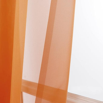 OWENIE Sheer Curtains 90 Inches Long 2 Panels Set for Bedroom, Light Filtering Sheer Curtains Rod Pocket Voile Drapes for Living Room, Airy Soft-Touching Drapes, Orange, Each 42" W x 90" L