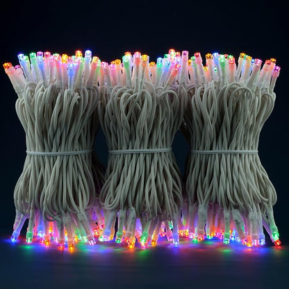YULETIME 100 ft 300 Count Multicolor LED String Lights with 8 Models Adapter, White Wire Wide Angle 5mm Christmas Lights (Multicolor - White Wire)