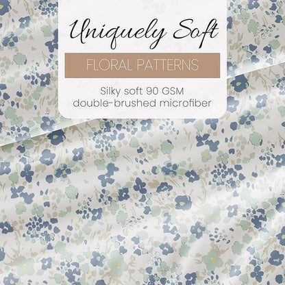 Linen Market Double-Brushed Patterned Microfiber California King Sheet Set 4 Piece – Oeko-TEX Certified Ultra Soft & Wrinkle-Free - 16" Deep Pocket Sheets Easy Care Cal-King Size - Violets Light Blue