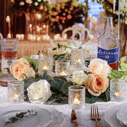 Clear Glass Votive Candle Holders,Glass Candle Holder Set of 12,Vintage Tealight Candle Holders for Wedding Table Centerpieces Decor, Party, Baby Shower/Home Decor/Christmas