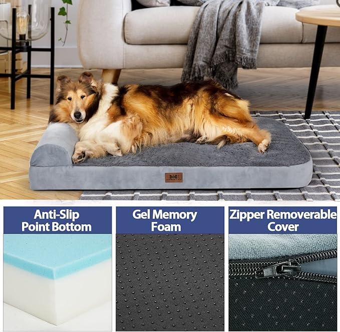 Bark Alley Jumbo Memory Foam Orthopedic Bed - Waterproof Washable Cover, Perfect for Medium, Large, and Extra Large Dogs, Sofa and Couch-Mewly Pet