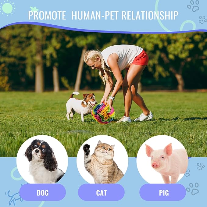 Pet Snuffle Ball, Puzzle Sniffing Interactive Dog Ball for Blind Dogs Training Stress Relief Dog Enrichment Toys Treat Machine Washable (20cm, New Rainbow Color)-Mewly Pet