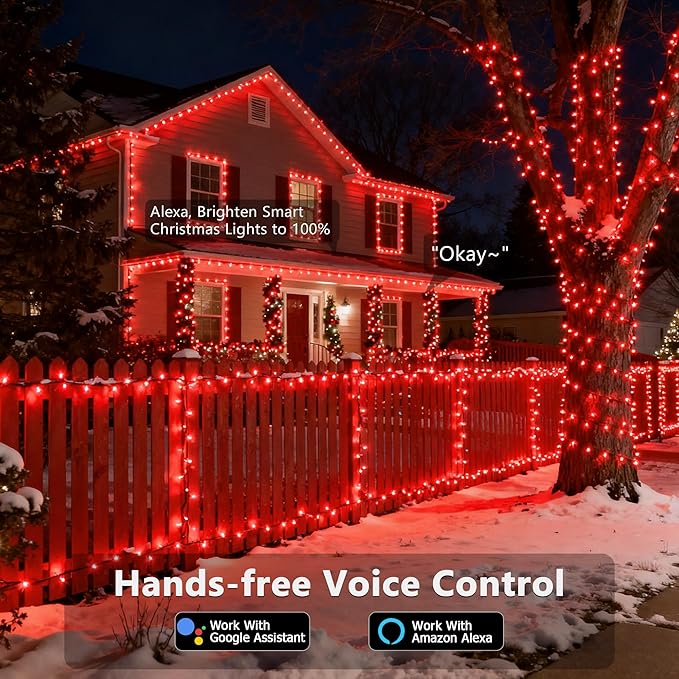 Brizled Smart Christmas Tree Lights, 66FT 200 LED Color Changing Christmas String Lights App & Voice Control, Dimmable Cool White & Red Xmas Light Music Sync for Indoor Outdoor Xmas Tree Wedding Party