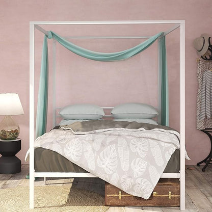 ZINUS Patricia White Metal Canopy Platform Bed Frame, Mattress Foundation with Steel Slat Support, No Box Spring Needed, Easy Assembly, Full