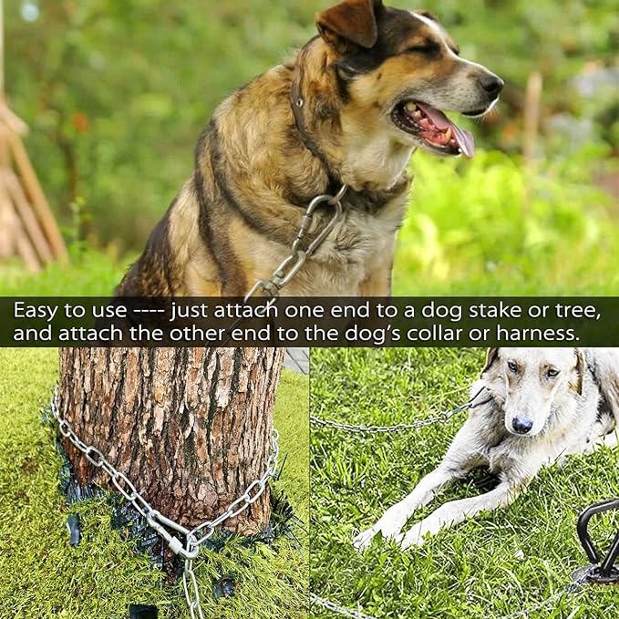 15 ft Dog Chains for Outside - Heavy Duty Tie Out Chain Leash Great for Small to Large Dogs Up to 200Lbs - Chew Proof Long Chain for Yard Camping or Travel (15ft Without Spring)-Mewly Pet