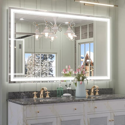 Keonjinn LED Bathroom Mirror with Lights 60 x 36 Inch, Large LED Vanity Mirror for Bathroom, HD Tempered Glass, UL Listed LED Driver, Easy to Install, Anti-Fog, Memory Dimmable 6000K, Frontlit Only