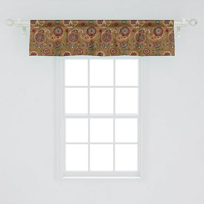 Ambesonne Paisley Window Valance Pack of 2, Vintage Inspired Multicolored Leaf Flower Motif in Earth Tones Print, Rod Pocket Curtain Valances for Kitchen Bedroom, 54" X 12", Army Green