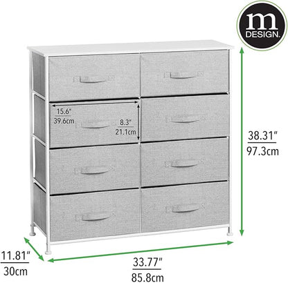 mDesign 38.31" High Steel Frame/Wood Top Storage Dresser Furniture Unit with 8 Removable Fabric Drawers - Large Bureau Organizer for Bedroom, Living Room, or Closet - Lido Collection, Gray