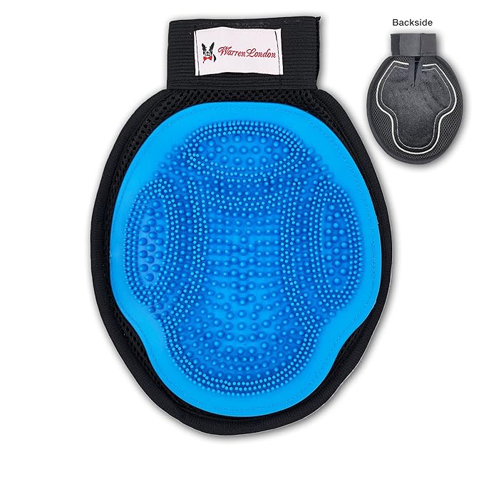 Warren London 2in1 Grooming Glove for Dogs & Cats | Reversible Design Pet Brush with Smooth Side for Clothes & Furniture | Soft Mitten Contours for Comb & Massage-Mewly Pet