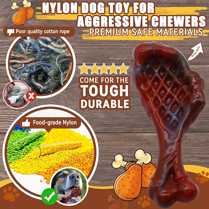 Dog Chew Toys for Aggressive Chewers, Indestructible Dog Toy for for Medium/Large Breed, Tough Nylon Teething Bone Toy to Keep Them Busy,Bacon and Real Beef Flavor (Beef Flavor, 1 Pack)-Mewly Pet