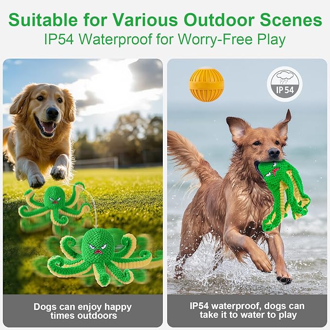 Interactive Dog Toys Octopus,Durable Automatic Jumping Dog Toy to Keep Them Busy,Squeaky Moving Tug of War Doggie Toy,USB Rechargeable Puppy Toys (Green)-Mewly Pet