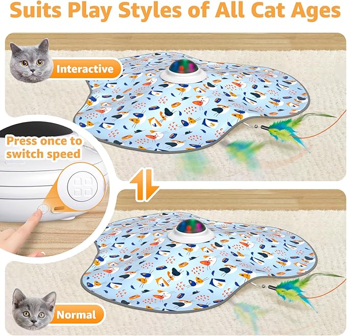Interactive Cat Toys Rechargeable: Interactive Cats Toy with Chime - Automatic Cat Toys for Indoor Cats, Hide and Seek Toy with Motion, Moving Feather, USB,Blue-Mewly Pet