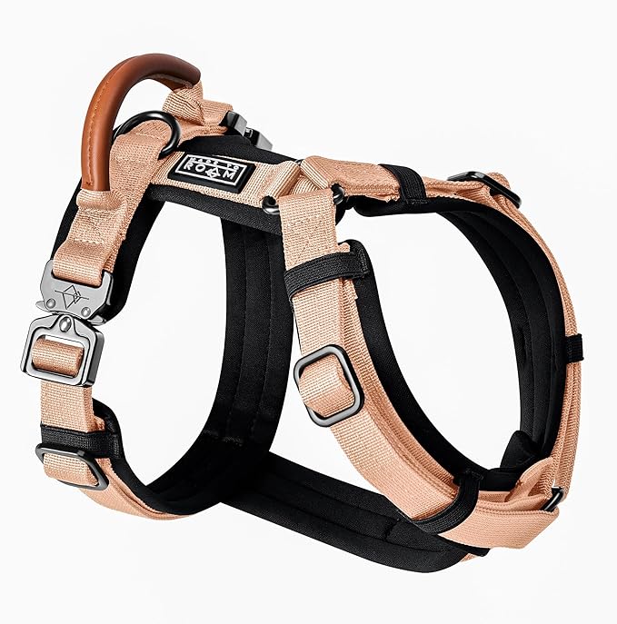 MADE TO ROAM Premium Explorer Harness - Y-Shaped Dog Harness with Adjustable Durable Nylon, Soft Padding, Metal Buckles and Leather Handle for Small, Medium, Large Dogs (Carolina Blooms, Size 7)-Mewly Pet