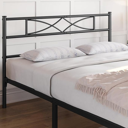 Yaheetech Metal Queen Platform Bed Frames Mattress Foundation with Storage/Curved Design Headboard/NO Box Spring Needed/Heavy-Duty Support/Easy Assembly, Queen, Black