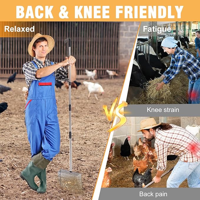 Chicken Poop Scooper 67 inch Adjustable Coop Scooper with 10 inch Metal Sieve for Fast Cleaning, Multi-Purpose Litter Tool for Chicken Coops, Barns & Pet Waste-Mewly Pet