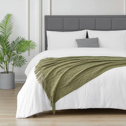 BOURINA Olive Throw Blanket 50x60 Inches Throw Textured Solid Soft Sofa Couch Decorative Knit Blanket