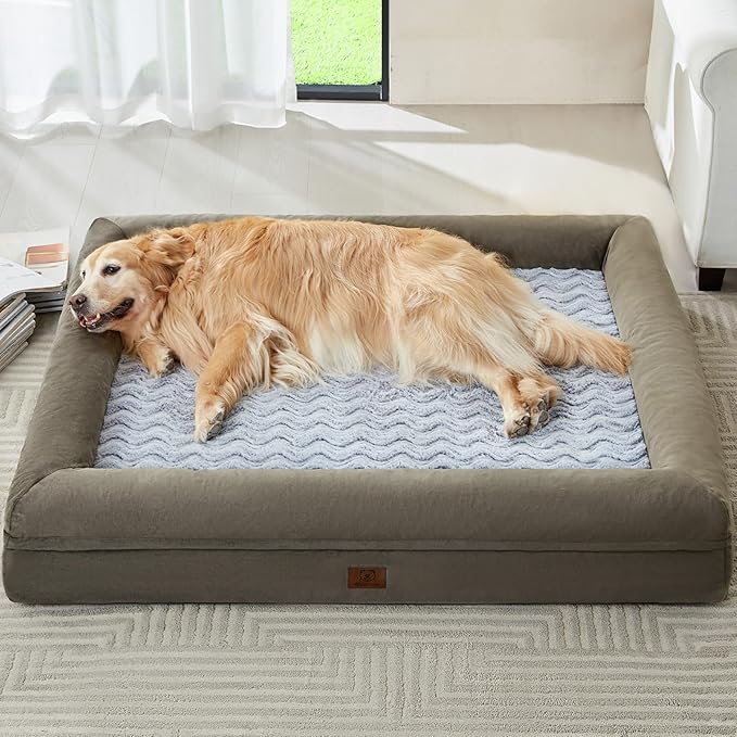WNPETHOME XXL Extra Large Dog Bed, Washable Dog Couch with Removable Waterproof Cover, Orthopedic Large Pet Sofa Bed with Bolster Sides for Sleeping-Mewly Pet