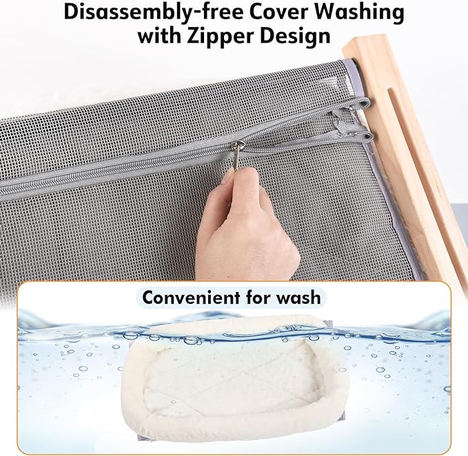 AMOSIJOY Cat Sill Window Perch Sturdy Hammock Window Seat with Cushion Cover, Wood & Metal Frame for Large Cats, Easy to Adjust Cat Bed for Windowsill, Bedside, Drawer and Cabinet (XL)-Mewly Pet