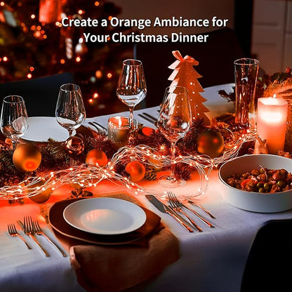 JMEXSUSS 4 Pack 50 LED Christmas Fairy Lights Battery Operated, 16.1ft Orange Fairy String Lights, Mini Orange Christmas Lights for Bedroom Garden Party Holiday Decorations