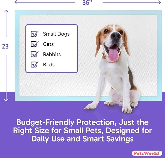 PETSWORLD Puppy Pads, 23x36 Inch, 1800 Count - Puppy Pee Pads for Dogs, Tear Resistant, Economy Value, Super-Absorbent Polymer Gel Core, Perfect for Puppies, Smaller Dogs-Mewly Pet