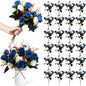Hotop 24 Bunches of Artificial Flowers Centerpiece 13 Inches Silk Faux Roses Bouquets for Table Decoration Realistic Bouquet Arrangement Boho Faux Flowers for Wedding (Dark Blue)