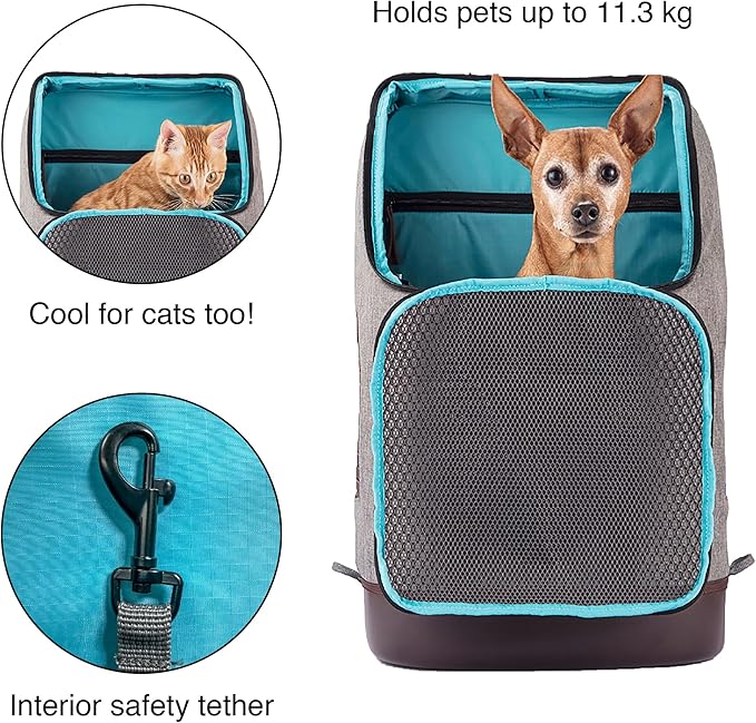Kurgo Dog Carrier Backpack for Small Pets - Dogs & Cats | TSA Airline Approved | Cat | Hiking or Travel | Waterproof Bottom | G-Train | Ruck Sack | Heather Grey-Mewly Pet