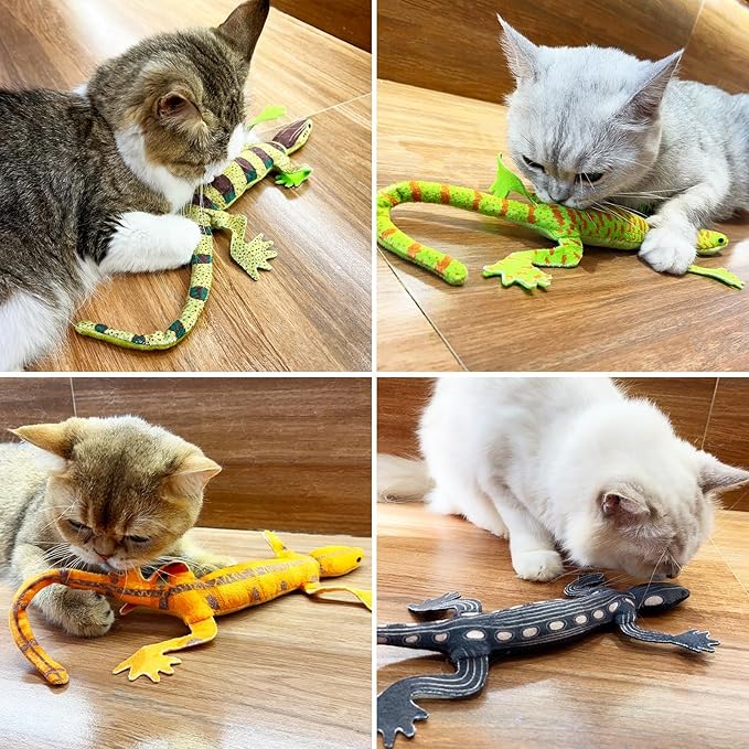 CiyvoLyeen Lizard Catnip Toys Chew Bite Resistant Toys for Indoor Cats Boredom Relief Teeth Cleaning Interactive Funny Cute Kitten Cat Lover Gifts Christmas Birthday Presents Set of 4-Mewly Pet