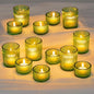 Glasseam Glass Votive Candle Holder: Set of 24 Green Ribbed Small Tea Light Holders Assorted Decorative Vintage Tealight Holder Bulk for Christmas Wedding Table Centerpieces